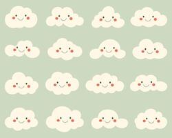 A cute set of smiling clouds illustration isolated on blue sky background 2 vector