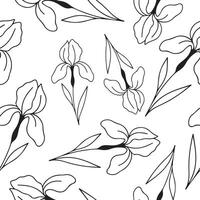 seamless pattern with an iris bud icon drawn with several lines in line art style arranged randomly, for logos and tattoos vector