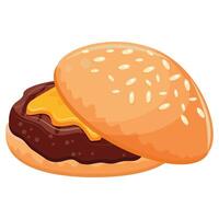 hamburger icon with wheat bun and beef patty and melted piece of cheddar cheese, for World Burger Day vector