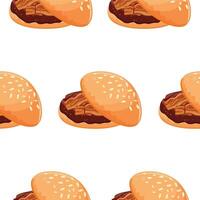 pattern with hamburger icon with wheat bun and beef patty and fried bacon, for World Burger Day vector