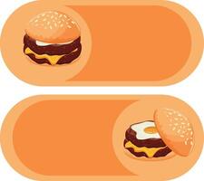 button on with burgers, namely with a burger with fried patties, melted cheddar cheese, fried egg in a wheat bun with congee, for World Burger Day vector