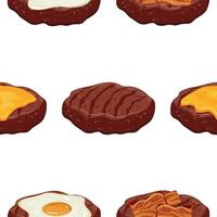 pattern with icon of grilled meat burger patty with various food on top, for international hamburger day vector
