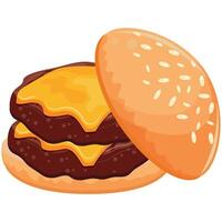 burger icon with wheat bun with congee and two beef patties and melted piece of cheddar cheese, for World Burger Day vector