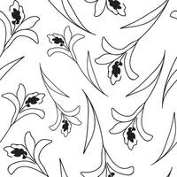 seamless pattern with a simple icon of a closed lily bud drawn with several lines in line art style, for logos and tattoos vector