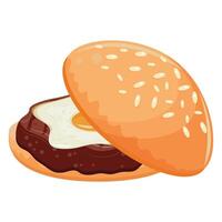 hamburger icon with wheat bun with congee and beef patty and fried chicken egg, for World Burger Day vector