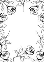 vertical poster or card template with a simple rose bud icon drawn with a few lines in line art style, for logos and tattoos vector