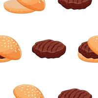 pattern with hamburger icon with wheat bun with congee and grilled beef patty, for World Burger Day vector