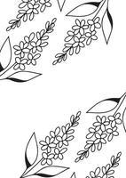 vertical poster or card template with a simple icon of a lilac branch drawn with several lines in line art style, for logos and tattoos vector