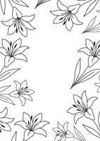 vertical poster or card template with a simple lily bud icon drawn with a few lines in line art style, for logos and tattoos vector