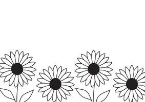 poster or card template with a simple sunflower bud icon drawn with a few lines in line art style, for logos and tattoos vector