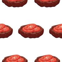 pattern with icon of grilled meat patty for hamburger and slices of red tomato, for international hamburger day vector