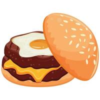 icon burger with wheat bun with congee and two beef patties and fried chicken egg and melted cheese, for World Burger Day vector