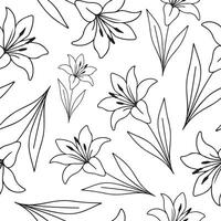 seamless pattern with a simple lily bud icon drawn with several lines in line art style, for logos and tattoos vector