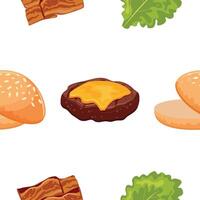 pattern of various hamburgers with wheat buns, beef patty and various fresh vegetables and other ingredients, for World Burger Day vector