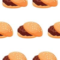pattern with hamburger icon with wheat bun and beef patty without anything, for World Burger Day vector