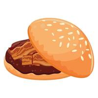 hamburger icon with wheat bun and beef patty and fried bacon, for World Burger Day vector