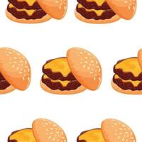 pattern with a burger icon with a wheat bun with congee and two beef patties and a melted piece of cheddar cheese, for World Burger Day vector