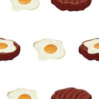 pattern with icon of fried meat patty for hamburger toasted on grill and fried chicken egg on top and fried egg, for international hamburger day vector
