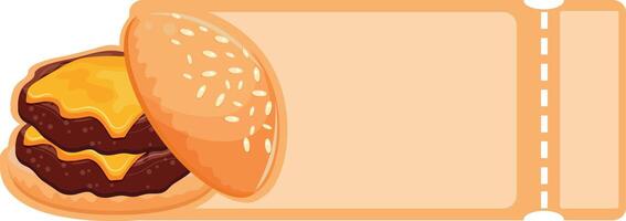 Coupon template with burger icon with two fried patties, cheddar cheese and a bun with congee, for World Burger Day vector