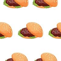 pattern with hamburger icon with wheat bun with congee, beef patty, lettuce and pickled onion on top, for World Burger Day vector