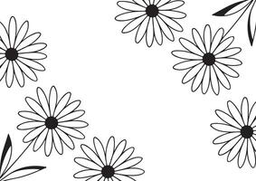 poster or card template with a daisy bud icon drawn with several lines in line art style, for logos and tattoos vector