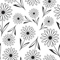 seamless pattern with chamomile bud icons drawn with several lines in line art style, for logos and tattoos vector