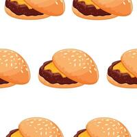 pattern with a hamburger icon with a wheat bun and a beef patty and a melted piece of cheddar cheese, for World Burger Day vector