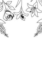 horizontal poster with simple icons of buds of various flowers and branches drawn with several lines in line art style, for logos and tattoos vector
