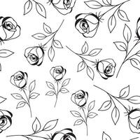 seamless pattern with a simple rose bud icon drawn with several lines in line art style, for logos and tattoos vector