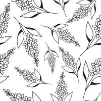 seamless pattern with a simple icon of a lilac branch drawn with several lines in line art style, for logos and tattoos vector
