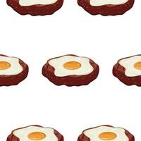 pattern with icon of fried meat patty for hamburger toasted on grill and fried chicken egg, for international hamburger day vector