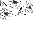 vertical poster or card template with a daisy bud icon drawn with several lines in line art style, for logos and tattoos vector