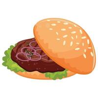 hamburger icon with wheat bun with congee beef patty, lettuce and pickled onion on top, for world burger day vector