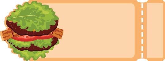 coupon template with a burger icon with a fried patty, cheese and lettuce instead of a bun vector