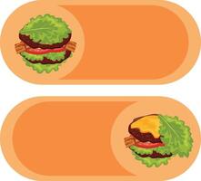 button on with burgers, namely with a burger with fried patties, melted cheese, bacon, vegetables in lettuce leaves instead of buns, for World Burger Day vector