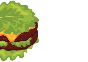 poster with burgers, namely with half a burger with a fried patty, cheddar cheese and leaves instead of a bun, for World Burger Day vector