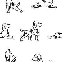 pattern with a set of dogs practicing various yoga poses and meditating, for logos or various designs vector