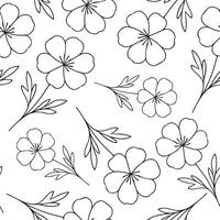 seamless pattern with a simple icon of an open wildflower bud drawn with several lines in line art style, for various logos and designs vector