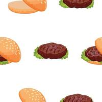 pattern with hamburger icon with wheat bun with congee fried beef patty, lettuce and pickled onion on top, for world burger day vector