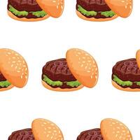 pattern with hamburger icon with wheat bun with congee double fried beef patty, lettuce and pickled onion on top, for world burger day vector