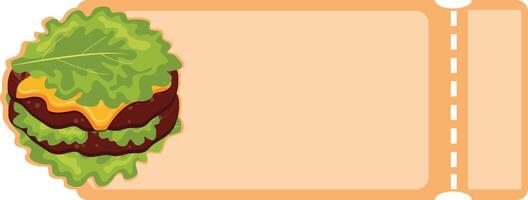 coupon template with a burger icon with a fried patty, cheese and lettuce instead of a bun, for World Burger Day vector