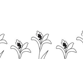 poster or card template with a simple icon of a closed lily bud drawn with several lines in line art style, for logos and tattoos vector