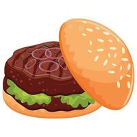 hamburger icon with wheat bun with congee double fried beef patty, lettuce and pickled onion on top, for world burger day vector