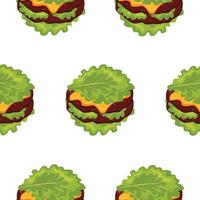 seamless pattern with a hamburger icon with a double patty, melted cheese and green lettuce instead of a bun, for World Burger Day vector