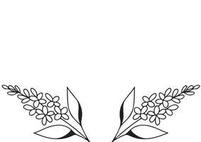 poster or card template with a simple icon of a lilac branch drawn with several lines in line art style, for logos and tattoos vector