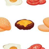 pattern with wheat buns, tomatoes and fried chicken egg, for World Burger Day vector