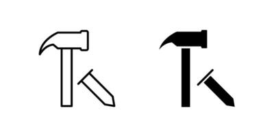 A modern icon set featuring hammers and nails, suitable for construction and DIY designs. vector
