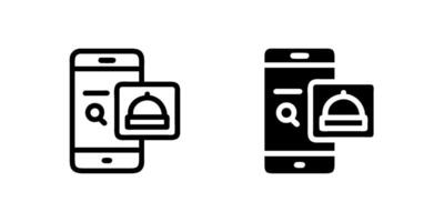 A simple icon set depicting food mobile order app symbols, ideal for technology and dining designs. vector