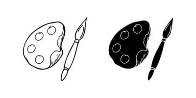A simple icon set depicting paint brushes and palettes, ideal for art and creativity designs. vector