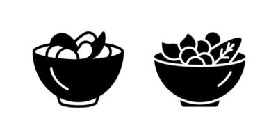 A minimalist icon set showcasing salad bowls, suitable for healthy eating and kitchen designs. vector